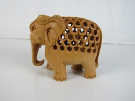 Vintage Elephant Hand-Carved Wood Figurine Elephant with Baby Inside - $11.52