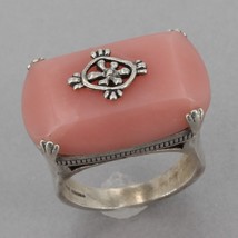 Retired Silpada Hammered Sterling Silver &amp; Pink Soapstone Ring R2205 Size 8.25 - £39.22 GBP