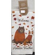 2 Kitchen Towels Set(16x28&quot;)FALL ANIMALS,BEAR &amp; FOX,SWEATER WEATHER,Cuis... - £11.89 GBP