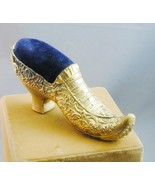 Antique Cast Metal Figural Shoe Pin Cushion Velvet - $566.69 MXN