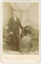 Circa 1880&#39;S Cabinet Card Married Couple W. Woman Sitting T.D. Gehring Lyons N.Y - £7.48 GBP