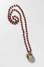 BRASS FINISHED SLEIGH BELL WITH RED BEADED GARLAND ADULT HOLIDAY NECKLACE - $6.88