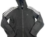 Adidas Sweater Youth Small 8-10 Black Three Stripe Hooded FullZip Casual... - $12.86