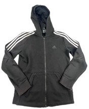 Adidas Sweater Youth Small 8-10 Black Three Stripe Hooded FullZip Casual Outdoor - $12.86