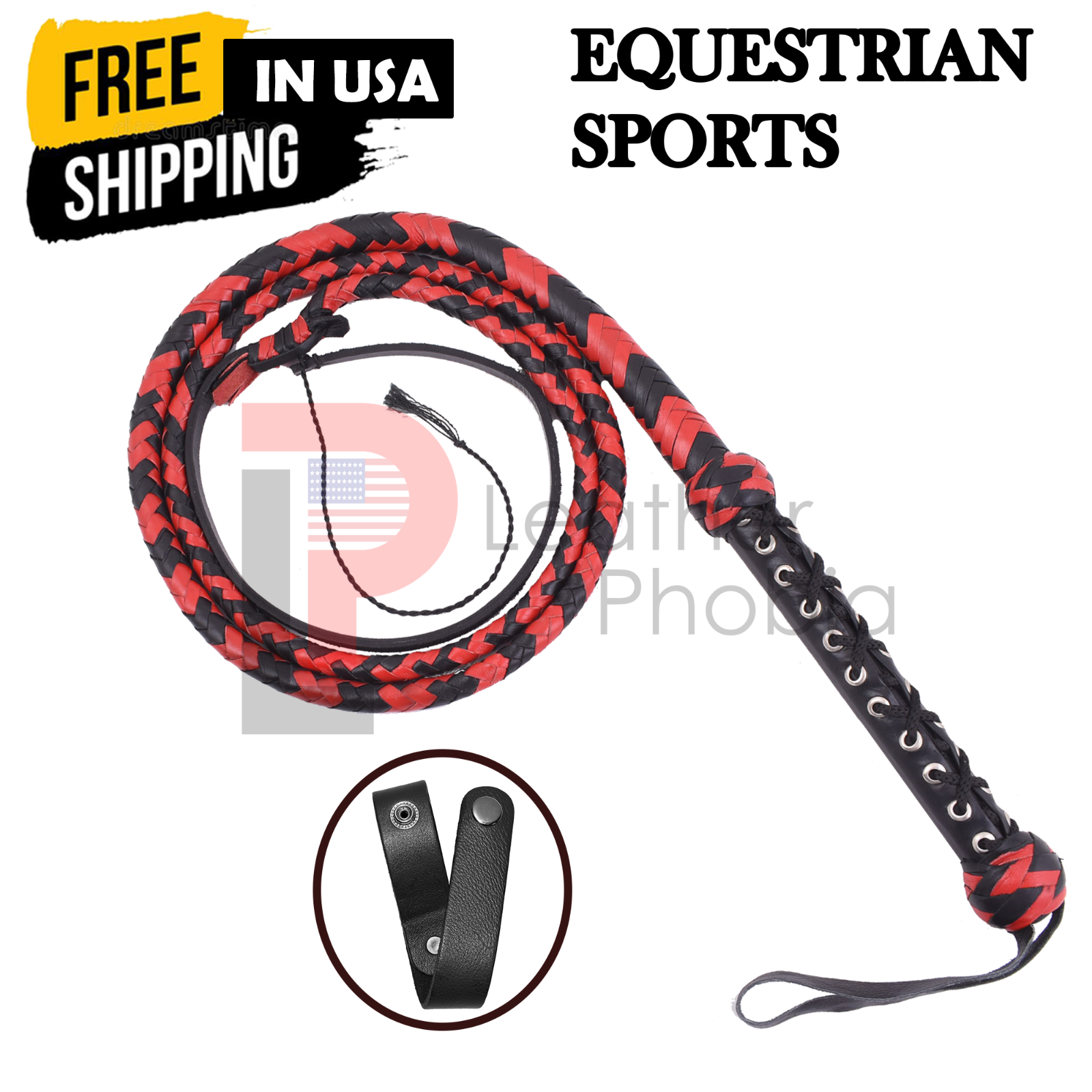 Cow Hide Leather BULL WHIP 06 Feet Long 12 Plaits Black/Red Indiana Jone... - $29.91