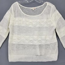 GB Women Sweater Size L Cream Preppy Lace Floral Delicate Knit Crop 3/4 Sleeves - £10.61 GBP