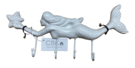 CBK White Wall Coat Towel Hook Mermaid Coastal Nautical Cast Iron w 4 Hooks - £16.56 GBP