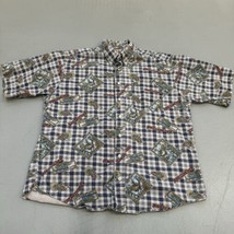 Vintage 90s Woolrich Blue Mountain Adventure Hawaiian Button Up Shirt Si... - £13.39 GBP