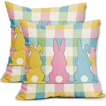 Easter Pillow Covers Set of 2 18x18 Inch Bunny Buffalo Plaid Colorful - $60.27 MXN
