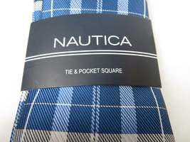 Men's  Nautica Tie and Hankie Set Woven Silky Feel #Nautica-5 Blue Checkers image 3