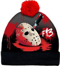 Friday the 13th Movie Hockey Mask Logo Image Pom Beanie Winter Hat NEW U... - £15.29 GBP