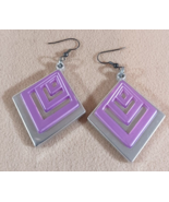 Purple Silver Diamond Shape Dangle Earrings Lightweight Vtg Retro 80s Pl... - $5.69