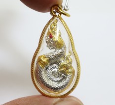 Naga Phaya Nak Snake Blue Crystal Pendant Blessed Amulet Lucky Charm Locket Gift - £35.96 GBP