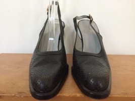 Premiata Donna Italian Black Leather Mesh Slingback Chunky Block Heels 7... - £47.18 GBP