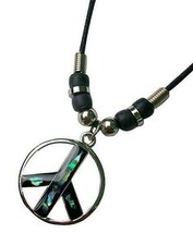 Beautiful Paua Shell Open Peace Sign Pendant On 18 Inch Rope Necklace Unisex 527 - £3.67 GBP