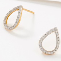 0.25CT Natural Diamond Open Pear Stud Earrings 14k Yellow Gold Plated Silver - £135.18 GBP