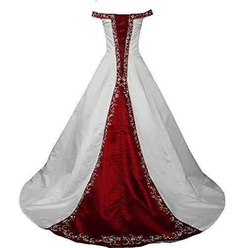 Kivary Silver Embroidery Beaded A Line White and Wine Red Wedding Dresses US 4