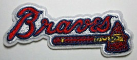 Atlanta Braves~Cursive~Embroidered PATCH~3 1/2&quot; x 1 1/2&quot;~Iron Sew~MLB~Sh... - £3.44 GBP
