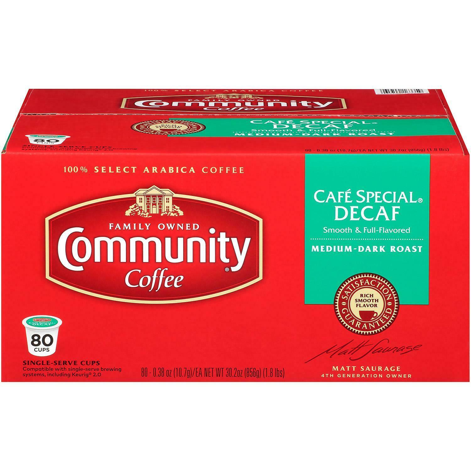 Community Coffee Cafe Special DECAF Coffee 80 to 320 Keurig K cups FREE SHIPPING - $64.89 - $209.88