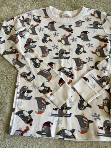 Hanna Andersson Boys White Gray Penguins Sled Skis Long Sleeve Pajamas 12 150 cm Item image 2