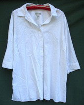 Jessica London Linen Rayon Tunic Blouse Top Women 18 White Roll Tab Short Sleeve - £14.99 GBP