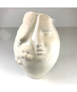 Vtg Artist Signed Sara Lund Pottery Couple &amp; Children Faces Vase 2000 - $40.00