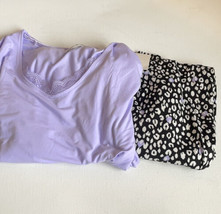 AK Anne Klein Womens Sz L Leopard Print  2 Piece Pajama Set NWT Purple - £26.45 GBP