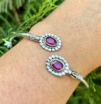 925 Sterling Silver Plated Natural Ruby Cuff Bangle, Bracelet Jewelry 2 - £15.00 GBP