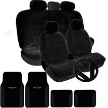 Premium Grade Black Velour Car Seat Steering Covers Vinyl Mats Set For Hyundai - £51.02 GBP