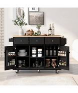 Black Kitchen Island Cart: Drop-Leaf Top, Storage &amp; Wheels - $422.99