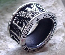 UNIQUE !!! SIZE 7 BOY SCOUTS RING EAGLE SCOUT AMERICA SILVER PLATED PIN ... - £18.34 GBP