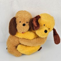Vintage Stuffed Plush Puppy Dog Set Pair Love Hug Hugging Yellow Brown Tan 11&quot; - £31.64 GBP