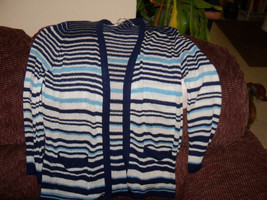 White Stag Blue/Light Blue/White Striped Cardigan Size Large (12/14) Wom... - $455.35 MXN