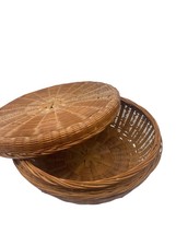 Sewing Basket Lidded Wicker Woven Lid Round Storage Decorative Vintage P... - $33.30