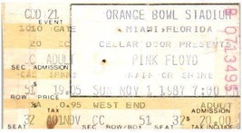 Vintage Pink Floyd Concierto Ticket Noviembre 1 1987 Miami Florida - £34.05 GBP