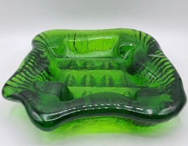 VINTAGE MCM Blenko Emerald Green Ashtray, Large Heavy Art Glass - $42.06