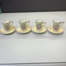 4 TeacupS &amp; Saucers Hand Painted Pink Gold Floral Design - £11.50 GBP
