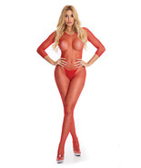 PINK LIPSTICK RISQUE FISHNET CROTCHLESS 3/4 SLEEVE BODYSTOCKING S/M-M/L - £13.53 GBP