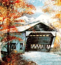 Covered Bridge Maine Metallic Finish Fall Autumn Vintage Framed Art DWR3 - £23.97 GBP