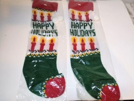 Pair Vintage Sealed Eckerd Pharmacy Knit Christmas Stockings Pom Poms Candles  - £11.93 GBP