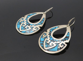 MEXICO 925 Sterling Silver - Vintage Turquoise Mosaic Dangle Earrings - EG4176 - £46.39 GBP