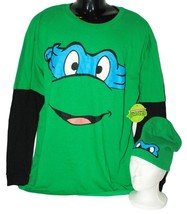 XLarge Leonardo Teenage Mutant Ninja Turtles Long Sleeve Shirt + Beanie Cap 2011 - £11.79 GBP