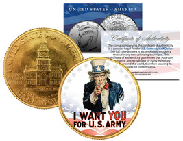 UNCLE SAM * I Want You for U.S. Army * 24K Gold Plated 1976 JFK Half Dol... - £6.84 GBP