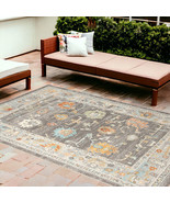 9&#39; X 12&#39; Gray and Orange Floral Stain Resistant Indoor Outdoor Area Rug - $616.99