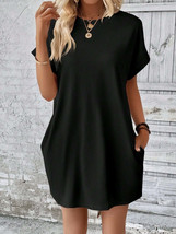 Pocketed Round Neck Short Sleeve Dress - $25.00
