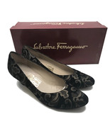 Salvatore Ferragamo Women&#39;s Great Black Gold Brocade Suede Kid Low Heels... - £36.90 GBP