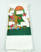 Vintage Christmas Towel Applique Snowman Reindeer Checkers Polka Dot Aceco - £11.12 GBP