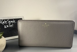 Women&#39;s Wallet Kate Spade Grey Leather CC Slots Zip ID Slot - $68.00