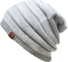 KB ETHOS Striped Slouchy Lightweight Knit Gray Beanie Toque - £9.86 GBP