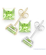 Princess Cut Simulated Peridot CZ Crystal Stud Earrings in .925 Sterling... - $396.22 MXN+